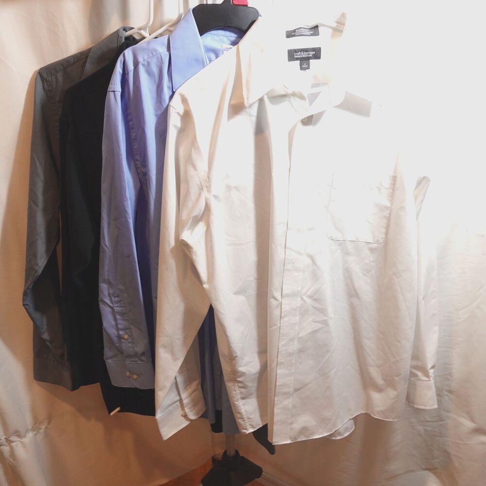 Arrow Shirt Mens Set of 4, Grey, Black, Blue, White Collared Long Sleeve Lot